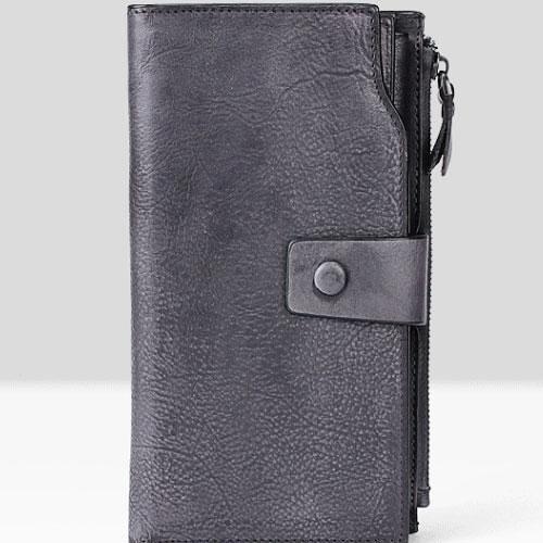 Handmade Leather Mens Cool Long Leather Wallet Wristlet Clutch Wallet for Men