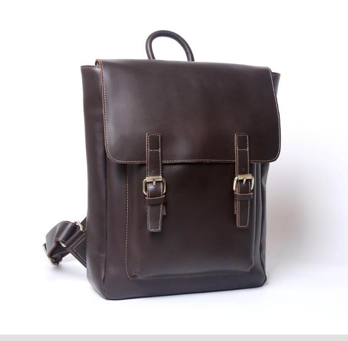 Genuine Leather Mens Cool Backpack Sling Bag Large Black Travel Bag Hiking Bag for men