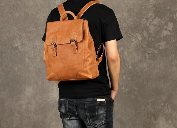 Genuine Leather Mens Cool Backpack Sling Bag Large Black Travel Bag Hiking Bag for men