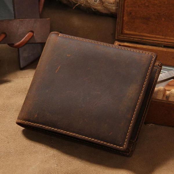Leather Mens Vintage Leather Wallet Men Small Wallets Bifold for Men