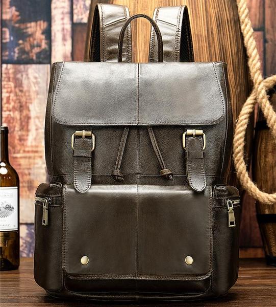 Fashion Leather Men's School Backpack 14inch Computer Backpack Satchel Backpack For Men