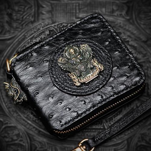 Handmade Leather Black Biker Wallet Mens Cool Short Chain Wallet Trucker Wallet with Chain