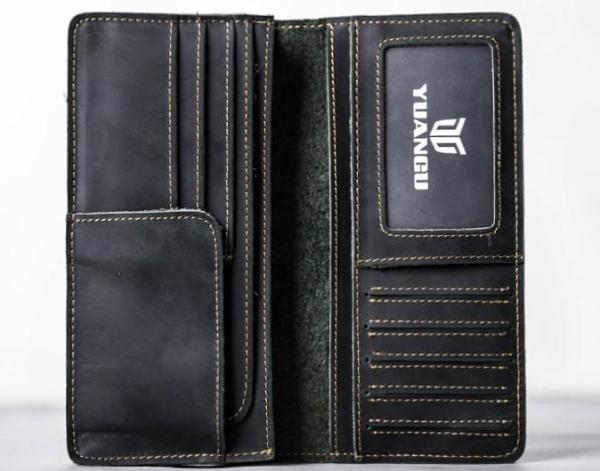Leather Men Travel Wallet Passport Wallet Bifold Long Wallets for Men