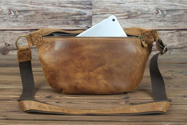 Brown Leather Crossbody Fanny Pack Men's Chest Bag Leather Hip Bag Belt Bag Waist Bag For Men