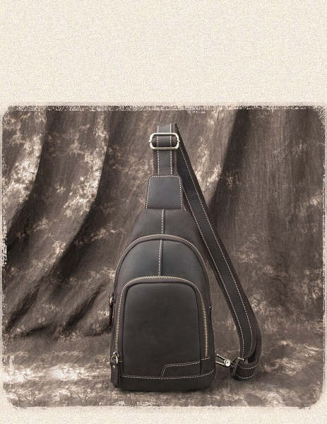 Cool Black Mens Leather Sling Bag Sling Backpack Chest Bag Sling Shoulder Bag For Men