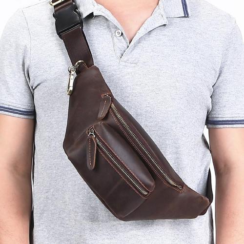 Coffee Leather Crossbody Fanny Pack Leather Bumbag Leather Hip Pack for Men