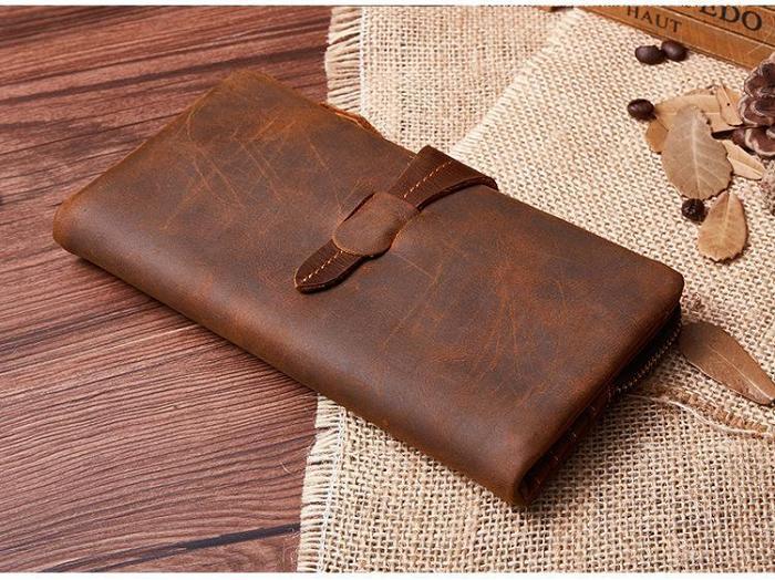 Vintage Coffee Cool Mens Leather Long Wallets Bifold Long Wallet for Men