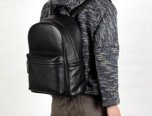 Genuine Leather Mens Cool Backpack Sling Bag Large Black Travel Bag Hiking Bag for men