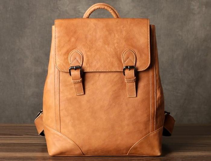 Genuine Leather Mens Cool Backpack Sling Bag Large Black Travel Bag Hiking Bag for men