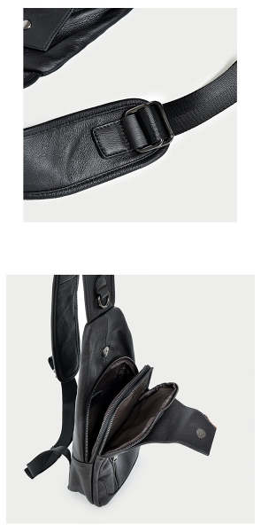Cool Leather Mens 10 Black Sling Bag Chest Bag One Shoulder Backpack for Men