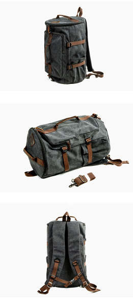 Khaki Waxed Canvas Mens Waterproof Dark Gray Large Hiking Backpack Travel Backpack Barrel Bag for Men