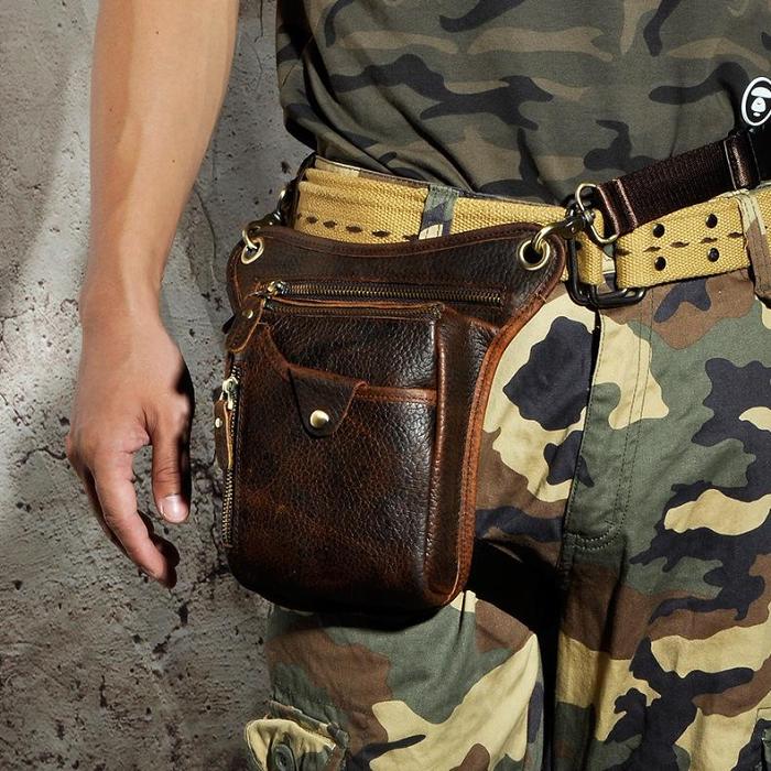 Leather Leg Bag Belt Pouch Mens Waist Bag Shoulder Bag for Men