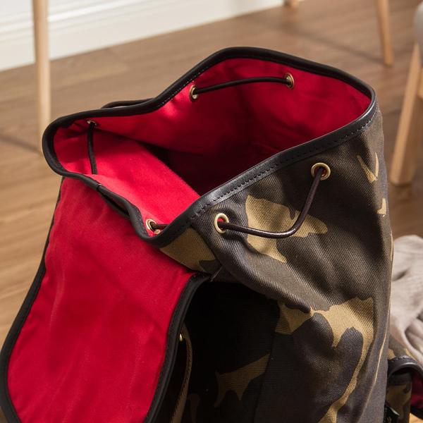 Camouflage Canvas Leather Mens Large 14'' Laptop Backpack College Backpack Hiking Backpack for Men