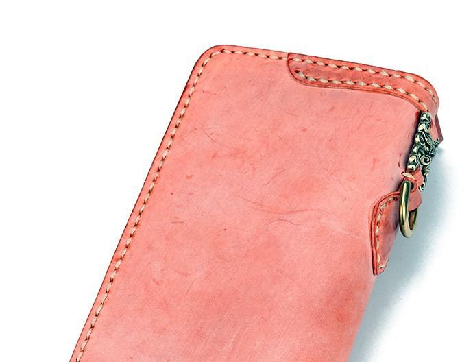 Handmade Leather Tibetan Mens Chain Biker Wallet Cool Leather Wallet Long Clutch Wallets for Men