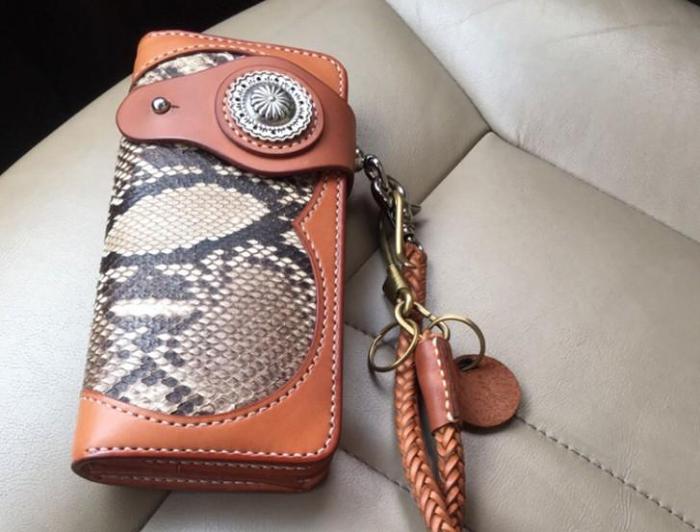 Handmade Leather Biker Wallet Mens Cool Chain Wallet Trucker Wallet with Chain