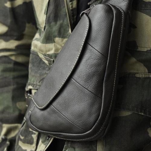 Genuine Leather Mens Cool Chest Bag Sling Bag Crossbody Bag Travel Bag Hiking Bag for men