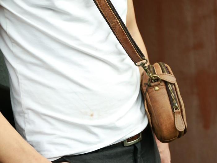 Cool Leather Belt Pouch Mens Waist Bag Shoulder Bag for Men
