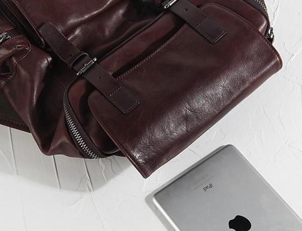 Genuine Leather Mens Cool Backpack Sling Bag Large Black Travel Bag Hiking Bag for men