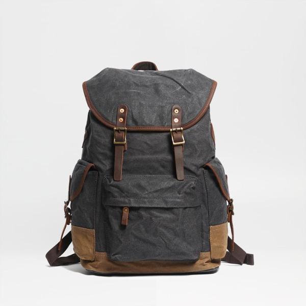 Cool Waxed Canvas Mens Casual 14'' Green Hiking Backpack Black Computer Backpack Travel Backpack College Bag for Men