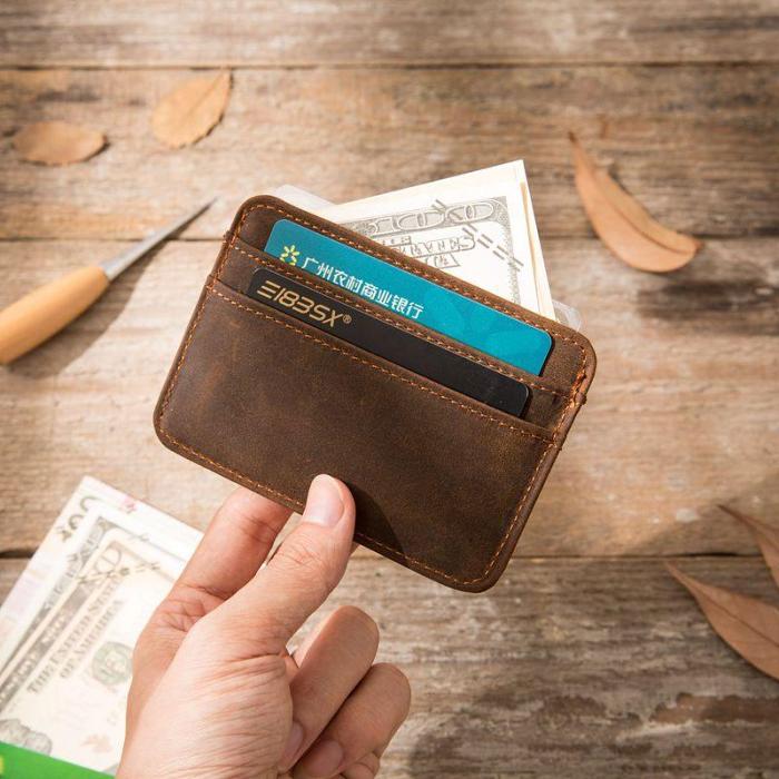 Mens Leather Slim Cards Holder Front Pocket Wallets Card Wallet for Men