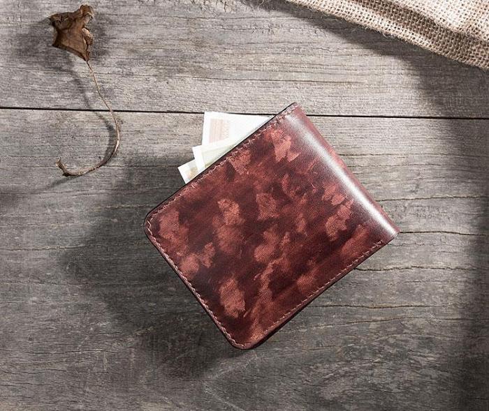 Handmade Leather Mens Cool Slim Leather Wallet Men Small Wallets Bifold for Men