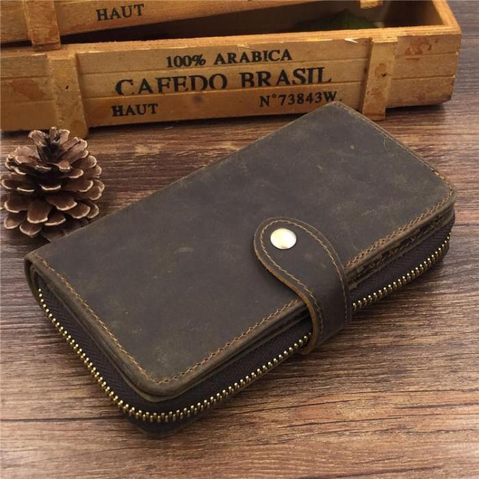 Vintage Coffee Mens Leather Cool Long Wallets Bifold Long Wallets for Men