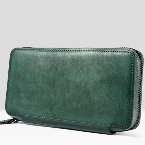 Handmade Leather Mens Cool Long Leather Wallet Bifold Zipper Clutch Wallet for Men