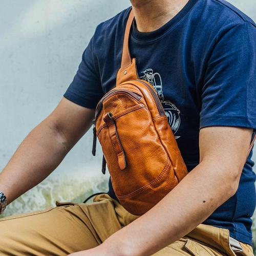 Leather Mens Cool Sling Bag Crossbody Bag Chest Bag for men