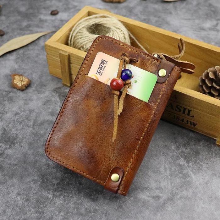 Vintage Leather Men's billfold Key Wallet Brown Key Case Card Wallet For Men