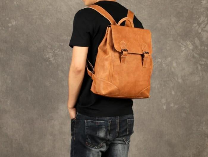 Genuine Leather Mens Cool Backpack Sling Bag Large Black Travel Bag Hiking Bag for men