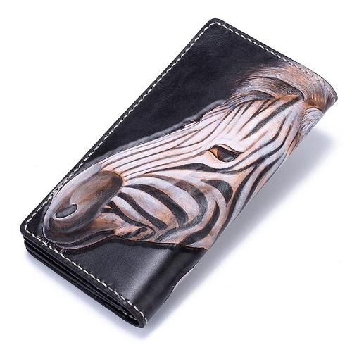 Handmade Leather Zebra Tooled Mens Chain Biker Wallet Cool Leather Wallet With Chain Wallets for Men