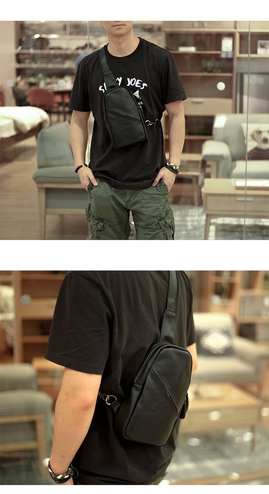 Vintage Dark Brown Leather Mens Chest Bag Black Sling Bag Sling Pack For Men