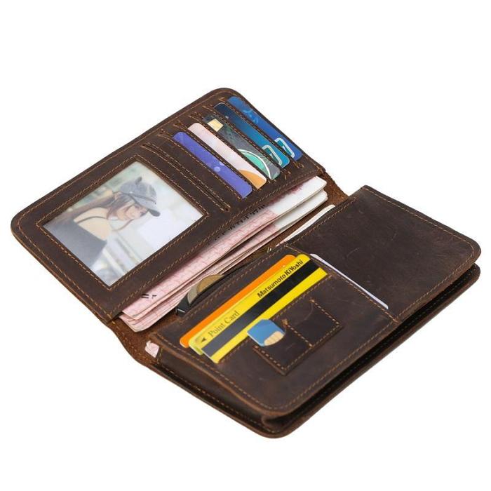 Cool Leather Long Wallet for Men Vintage Bifold Wallet with Multi Cards