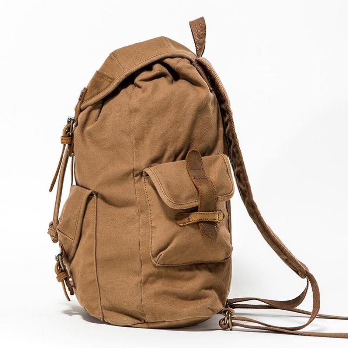 Canvas Leather Mens Women 16 Black Travel Backpack Khaki Computer Bag College Backpack for Men