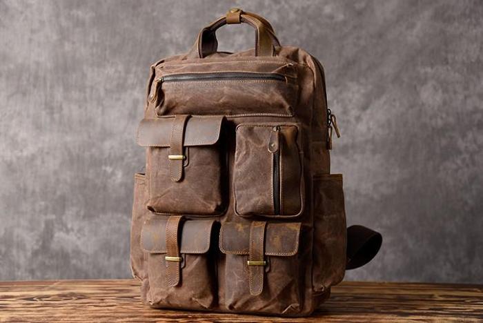 Oil Wax Canvas Mens Cool Backpack Sling Bag Large Sport Bag Travel Bag Hiking Bag for men