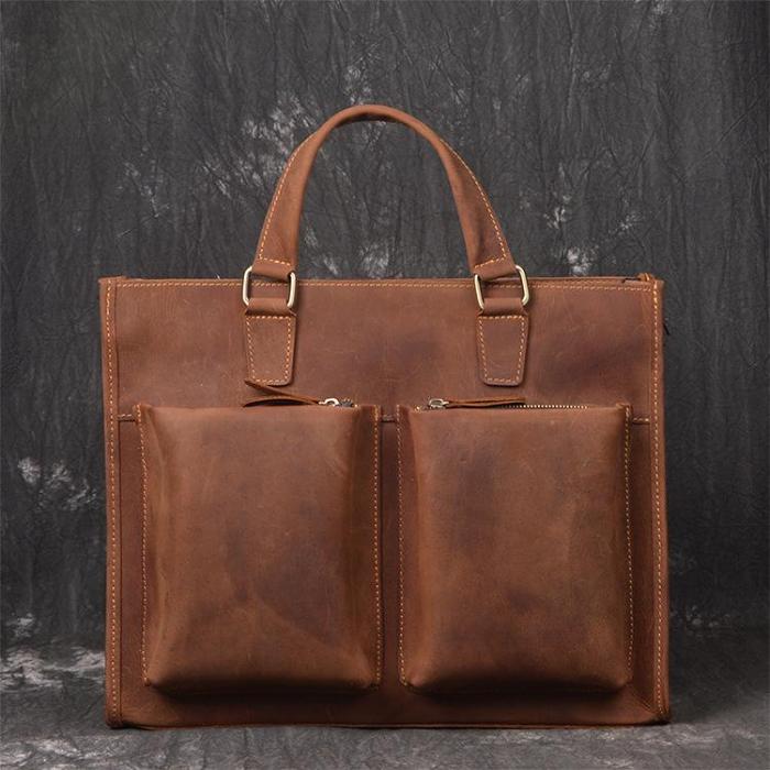 Men Leather Briefcase Bag Vintage Handbag Shoulder Bag For Men
