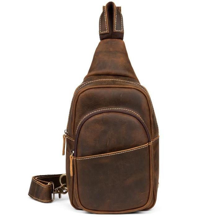 Leather Mens Cool Sling Bag Crossbody Bag Chest Bag for men
