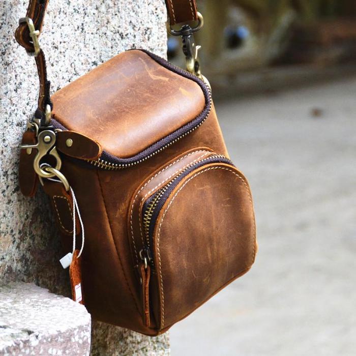Leather Belt Pouch Men's Belt Bag Mini Shoulder Bag Waist Bag Mini Messenger Bag For Men