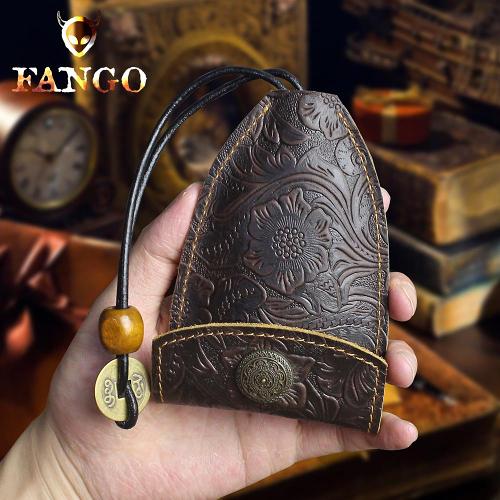 Handmade Leather Floral Mens Cool Car Key Wallet Coin Wallet Pouch Car KeyChain for Men