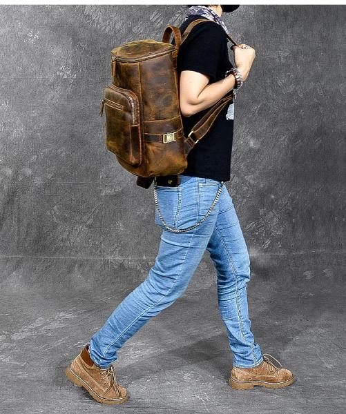 Brown Leather Mens 14 Laptop Large Backpack Hiking Backpack Travel Backpack College Bag for Men