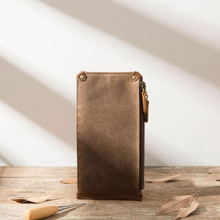 Cool Canvas Leather Mens Bifold Long Cards Wallet Long Wallet for Men
