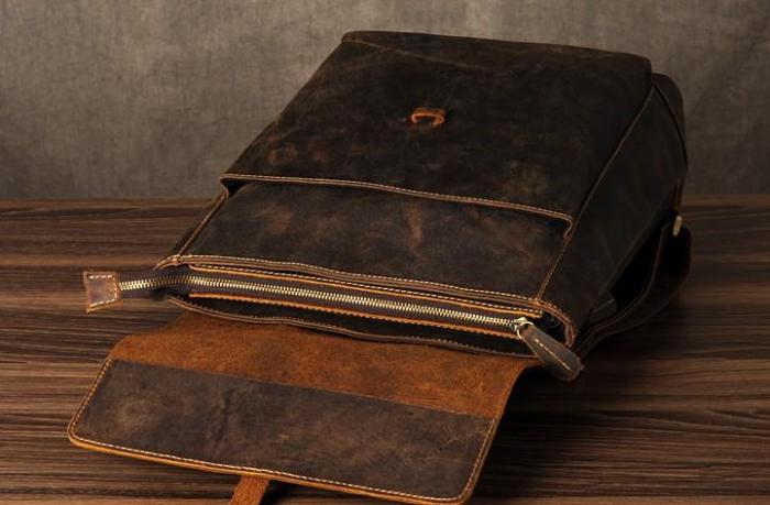 Genuine Leather Mens Cool Backpack Sling Bag Large Brown Travel Bag Hiking Bag for men