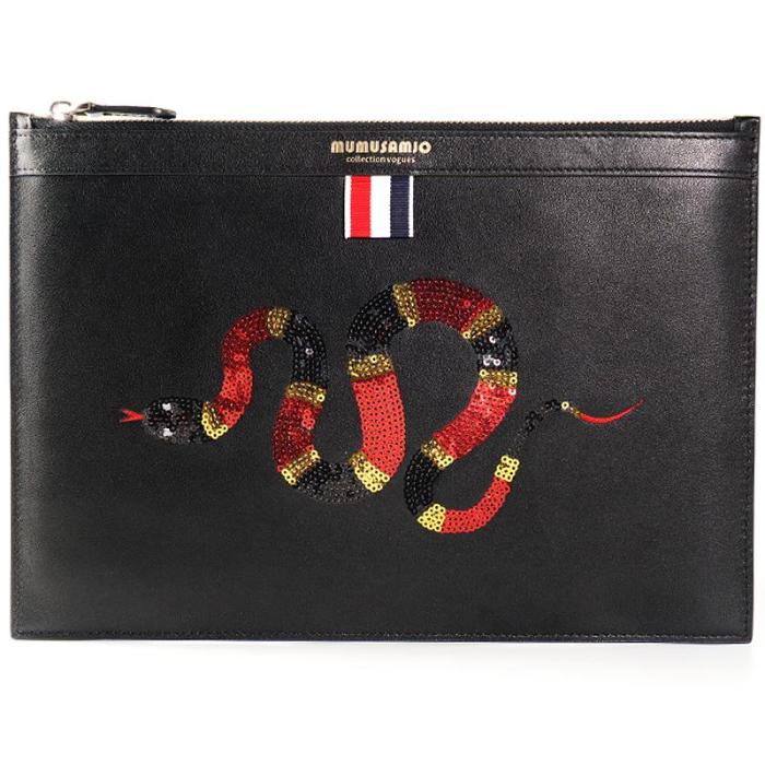 Handmade Leather Mens Clutch Snake Cool Slim Wallet Zipper Clutch Wristlet Wallet for Men