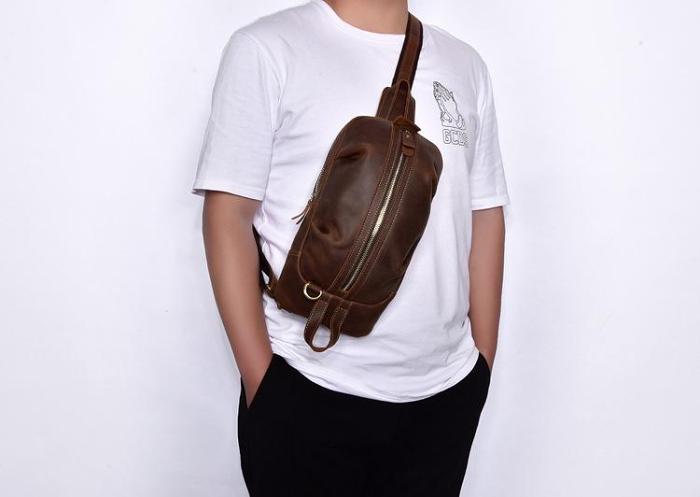 Leather Mens Cool Sling Bag Crossbody Bag Chest Bag for men