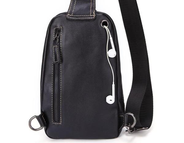 Cool Black Leather Chest Bag Sling Bag Crossbody Sling Bag Hiking Sling Bag For Men