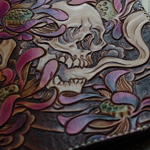 Handmade Leather Tooled Skull Mens Chain Biker Wallet Cool Leather Wallet With Chain Wallets for Men