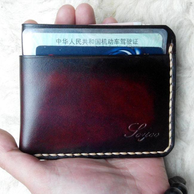 Leather Mens Slim Front Pocket Wallets Dark Brown Leather Cards Wallet for Men