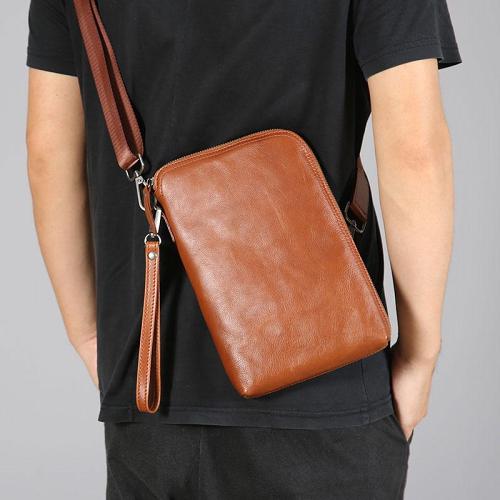 Genuine Leather Mens Clutch Cool Wallet Zipper Clutch Messenger Bag Chest Bag Wristlet Bag Wallet for Men