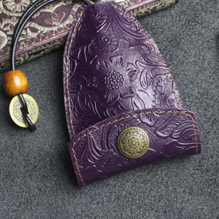Handmade Leather Floral Mens Cool Car Key Wallet Coin Wallet Pouch Car KeyChain for Men