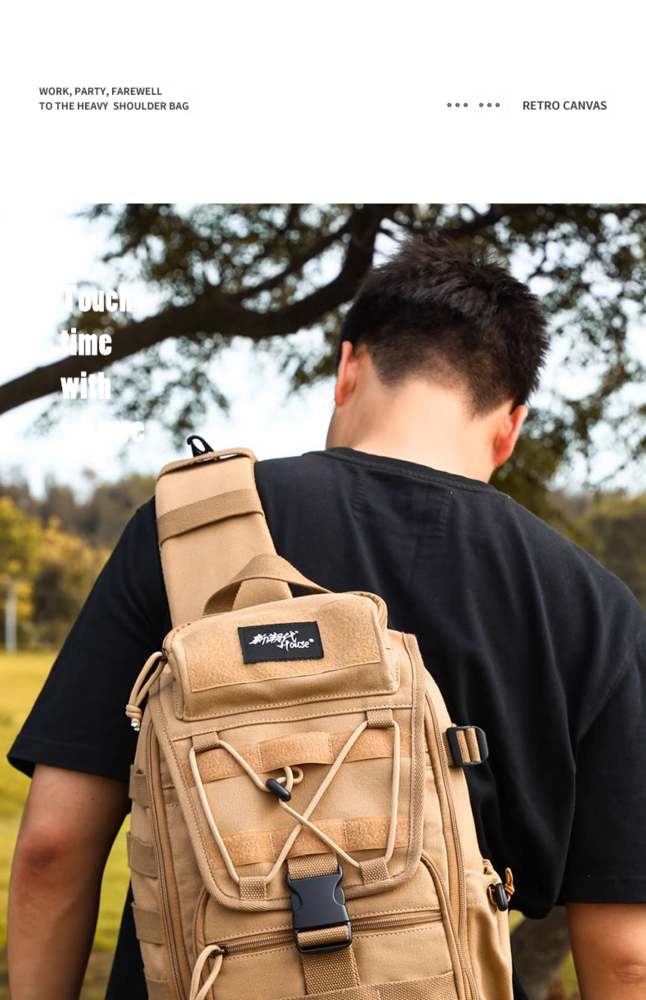 Khaki Tactical Canvas Large Sling Bag For Men Military Khaki Sling Bag For Big Men